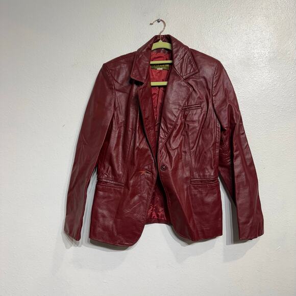 Split End Ltd. Red Leather 70's Vintage Jacket Sz 9 - Picture 2 of 10